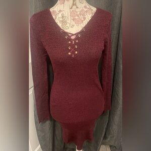 Burgundy Bodycon Lace-Up Dress